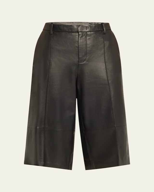 Mid-Rise Long Leather Shorts